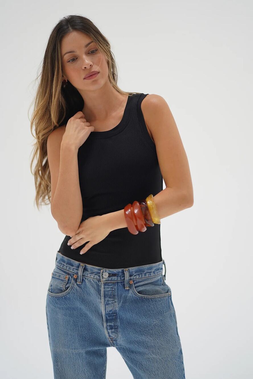LNA Double Layer Ribbed Tank Black Medium